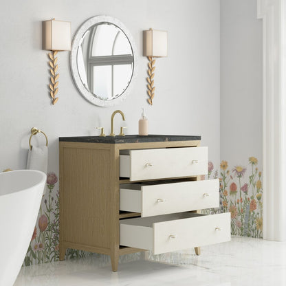 James Martin - Celeste 36" Single Vanity, Sunwashed Oak with Embossed Shagreen w/ 3 CM Parisien Bleu Silestone Top - D604-V36-SHG-3PBL view 5