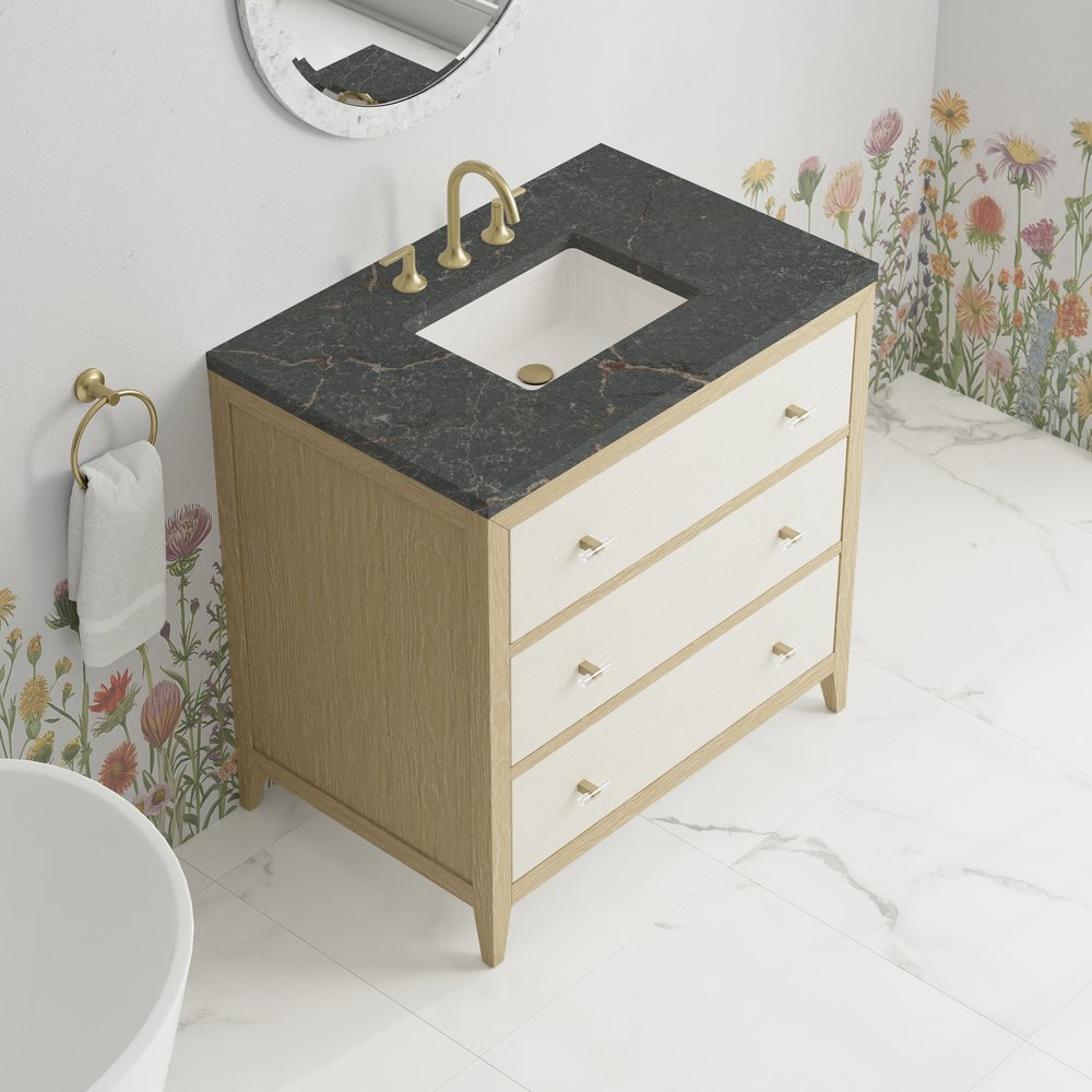 James Martin - Celeste 36" Single Vanity, Sunwashed Oak with Embossed Shagreen w/ 3 CM Parisien Bleu Silestone Top - D604-V36-SHG-3PBL view 7