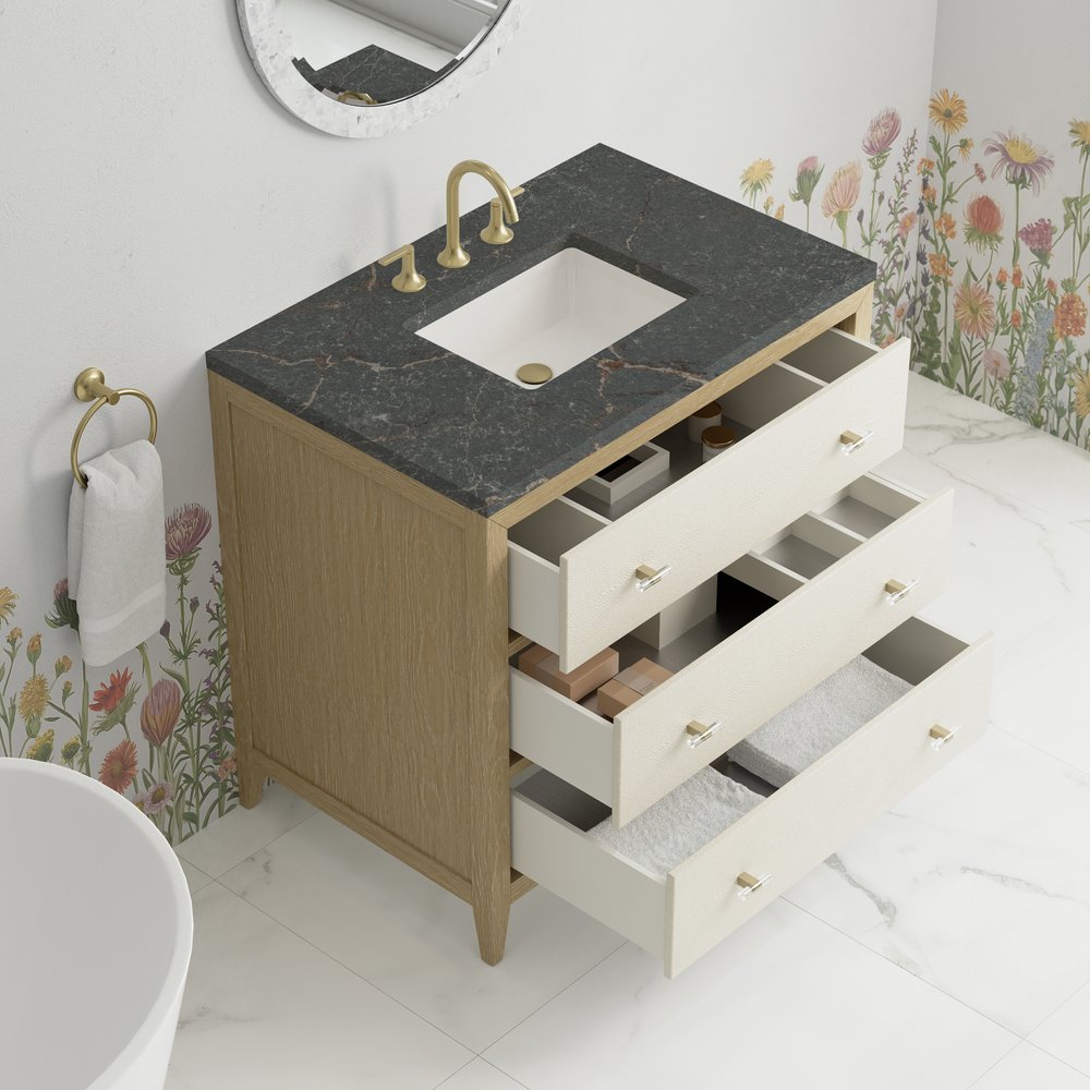 James Martin - Celeste 36" Single Vanity, Sunwashed Oak with Embossed Shagreen w/ 3 CM Parisien Bleu Silestone Top - D604-V36-SHG-3PBL view 8