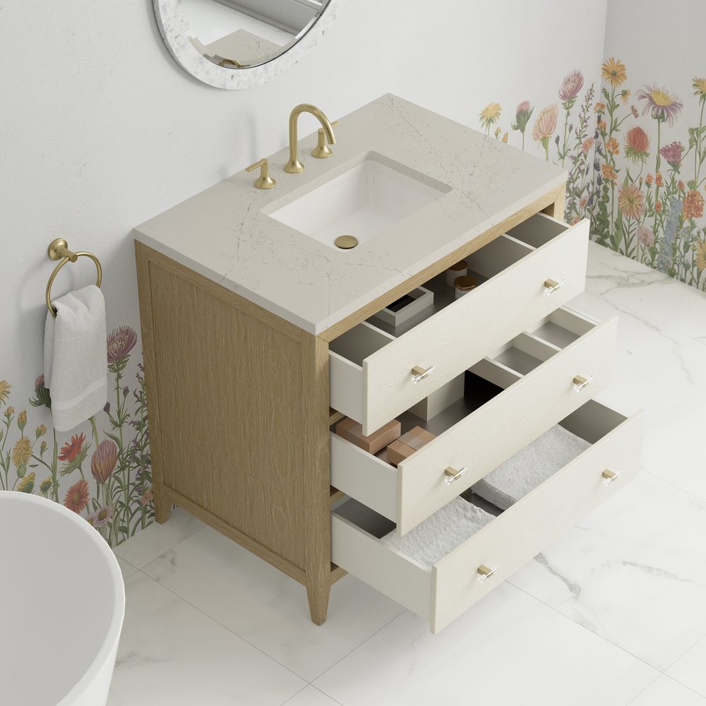 James Martin - Celeste 36" Single Vanity, Sunwashed Oak with Embossed Shagreen, w/ 3 CM Siberian Silestone Top - D604-V36-SHG-3SFR view 8