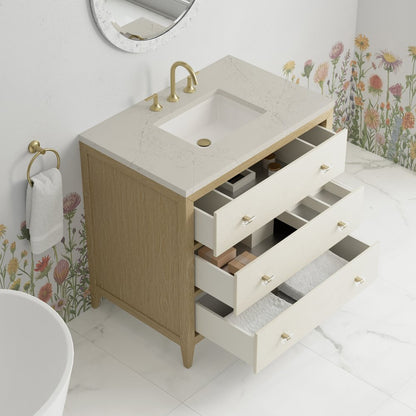 James Martin - Celeste 36" Single Vanity, Sunwashed Oak with Embossed Shagreen, w/ 3 CM Siberian Silestone Top - D604-V36-SHG-3SFR view 8