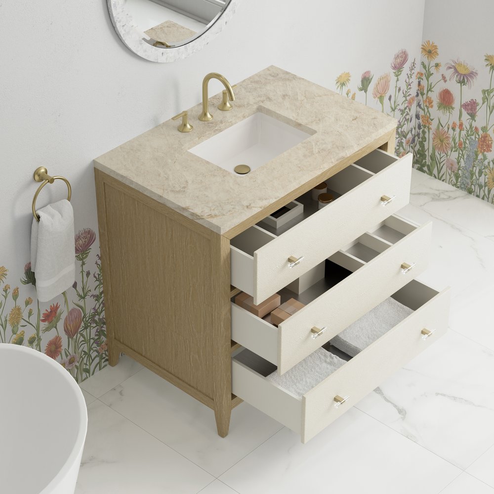 James Martin - Celeste 36" Single Vanity, Sunwashed Oak with Embossed Shagreen, w/ 3 CM Tajnar Eclos Top - D604-V36-SHG-3TJR view 8