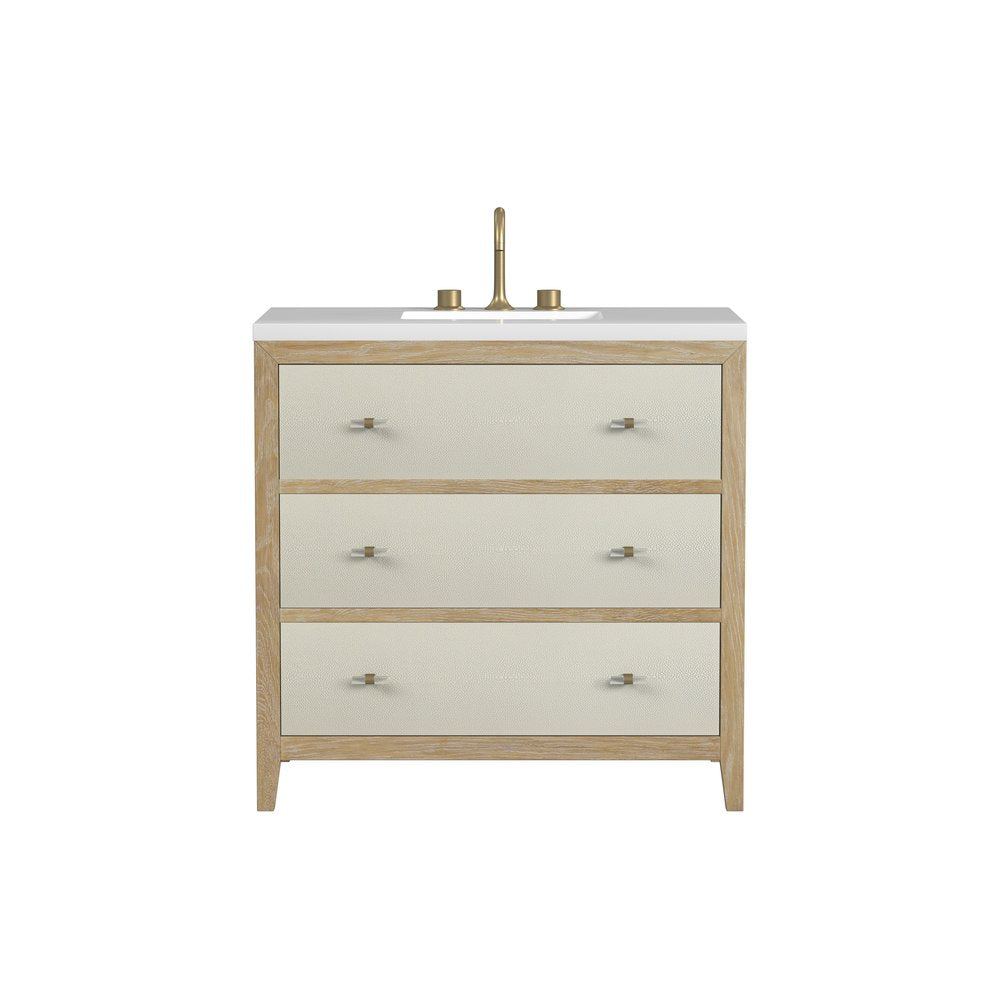 James Martin - Celeste 36" Single Vanity, Sunwashed Oak with Embossed Shagreen w/ 3 CM White Zeus Silestone Top - D604-V36-SHG-3WZ view 1