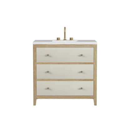 James Martin - Celeste 36" Single Vanity, Sunwashed Oak with Embossed Shagreen w/ 3 CM White Zeus Silestone Top - D604-V36-SHG-3WZ view 1