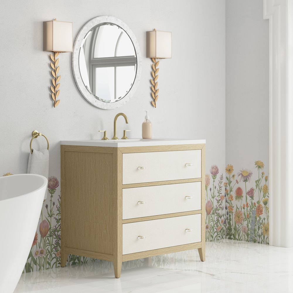 James Martin - Celeste 36" Single Vanity, Sunwashed Oak with Embossed Shagreen w/ 3 CM White Zeus Silestone Top - D604-V36-SHG-3WZ view 4