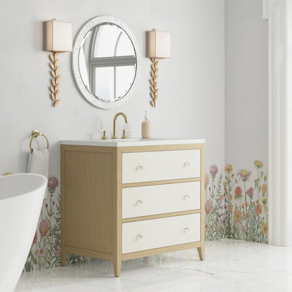 James Martin - Celeste 36" Single Vanity, Sunwashed Oak with Embossed Shagreen w/ 3 CM White Zeus Silestone Top - D604-V36-SHG-3WZ view 4