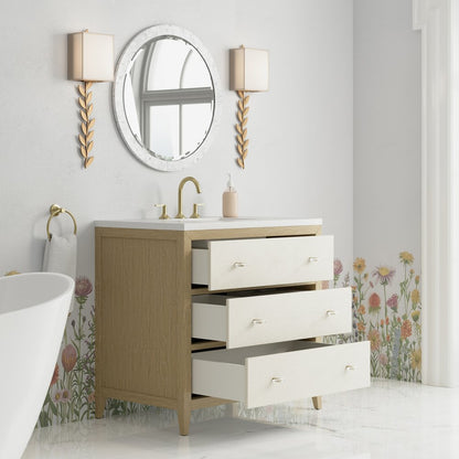James Martin - Celeste 36" Single Vanity, Sunwashed Oak with Embossed Shagreen w/ 3 CM White Zeus Silestone Top - D604-V36-SHG-3WZ view 5