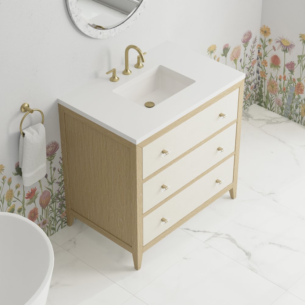 James Martin - Celeste 36" Single Vanity, Sunwashed Oak with Embossed Shagreen w/ 3 CM White Zeus Silestone Top - D604-V36-SHG-3WZ view 7