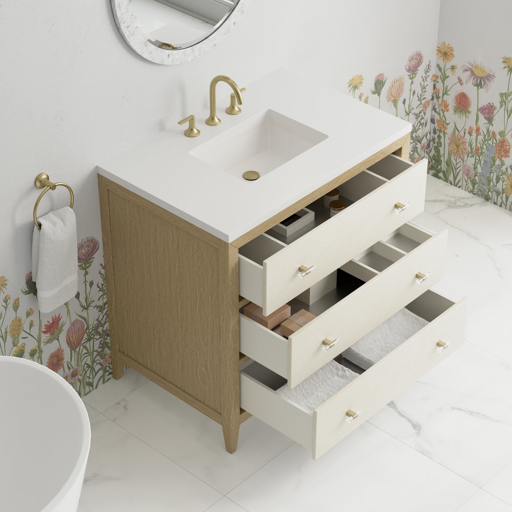 James Martin - Celeste 36" Single Vanity, Sunwashed Oak with Embossed Shagreen w/ 3 CM White Zeus Silestone Top - D604-V36-SHG-3WZ view 8