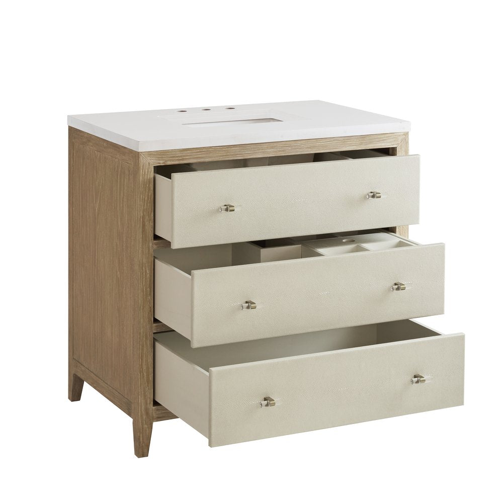 James Martin - Celeste 36" Single Vanity, Sunwashed Oak with Embossed Shagreen w/ 3 CM White Zeus Silestone Top - D604-V36-SHG-3WZ view 10