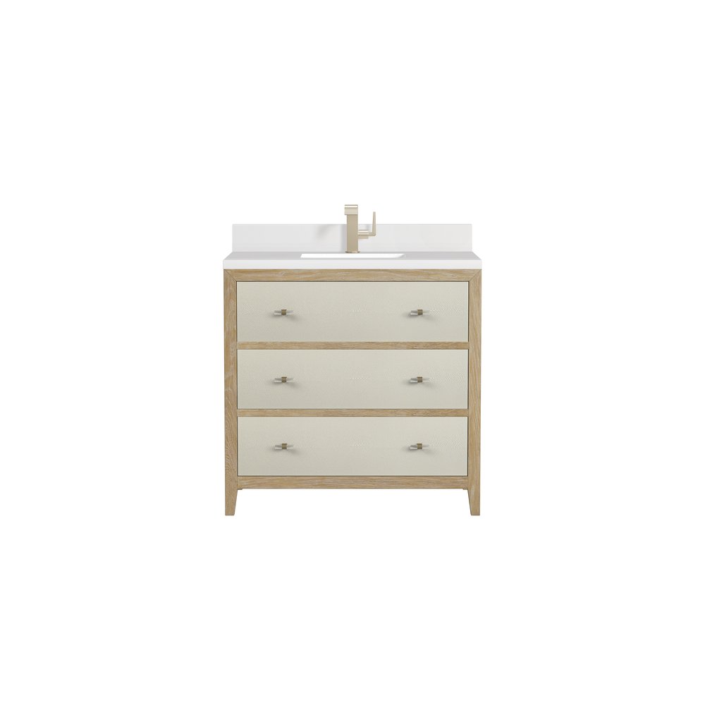 James Martin - Celeste 36" Single Vanity, Sunwashed Oak with Embossed Shagreen w/ Single Hole 3 CM White Zeus Silestone Top & Backsplash - D604-V36-SHG-1WZ view 1