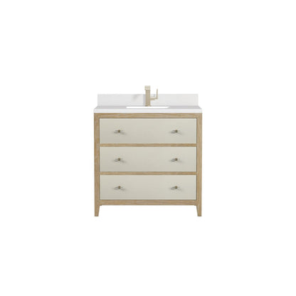 James Martin - Celeste 36" Single Vanity, Sunwashed Oak with Embossed Shagreen w/ Single Hole 3 CM White Zeus Silestone Top & Backsplash - D604-V36-SHG-1WZ view 1