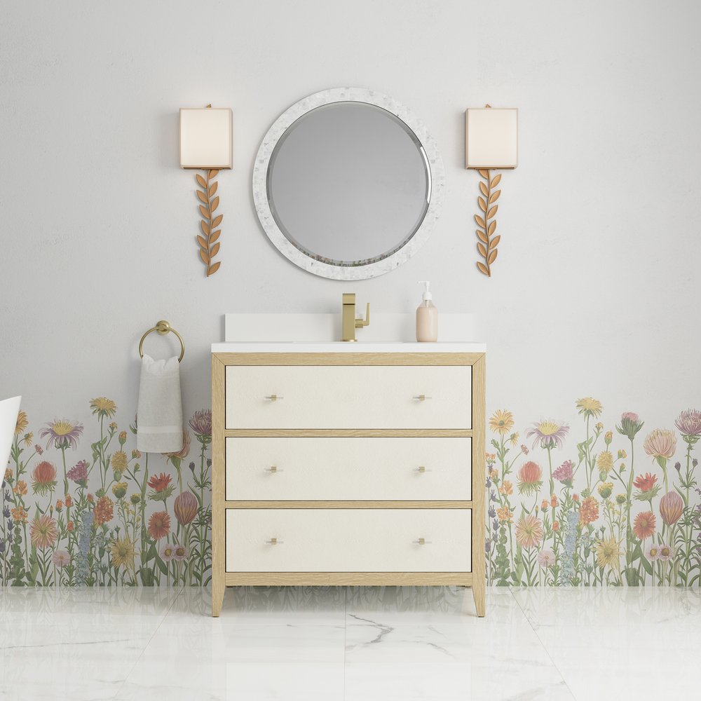 James Martin - Celeste 36" Single Vanity, Sunwashed Oak with Embossed Shagreen w/ Single Hole 3 CM White Zeus Silestone Top & Backsplash - D604-V36-SHG-1WZ view 3