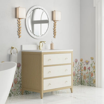 James Martin - Celeste 36" Single Vanity, Sunwashed Oak with Embossed Shagreen w/ Single Hole 3 CM White Zeus Silestone Top & Backsplash - D604-V36-SHG-1WZ view 4