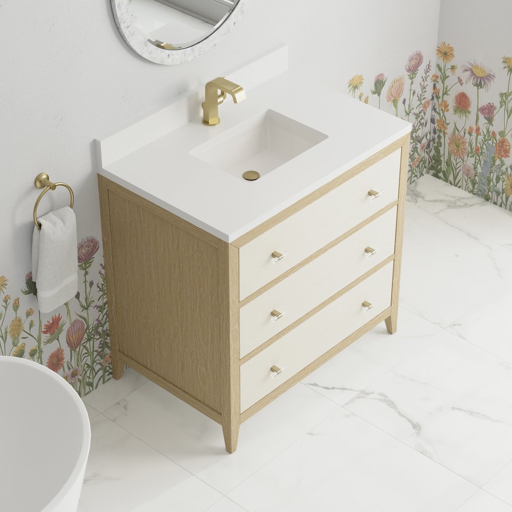James Martin - Celeste 36" Single Vanity, Sunwashed Oak with Embossed Shagreen w/ Single Hole 3 CM White Zeus Silestone Top & Backsplash - D604-V36-SHG-1WZ view 7