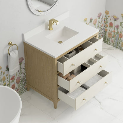 James Martin - Celeste 36" Single Vanity, Sunwashed Oak with Embossed Shagreen w/ Single Hole 3 CM White Zeus Silestone Top & Backsplash - D604-V36-SHG-1WZ view 8