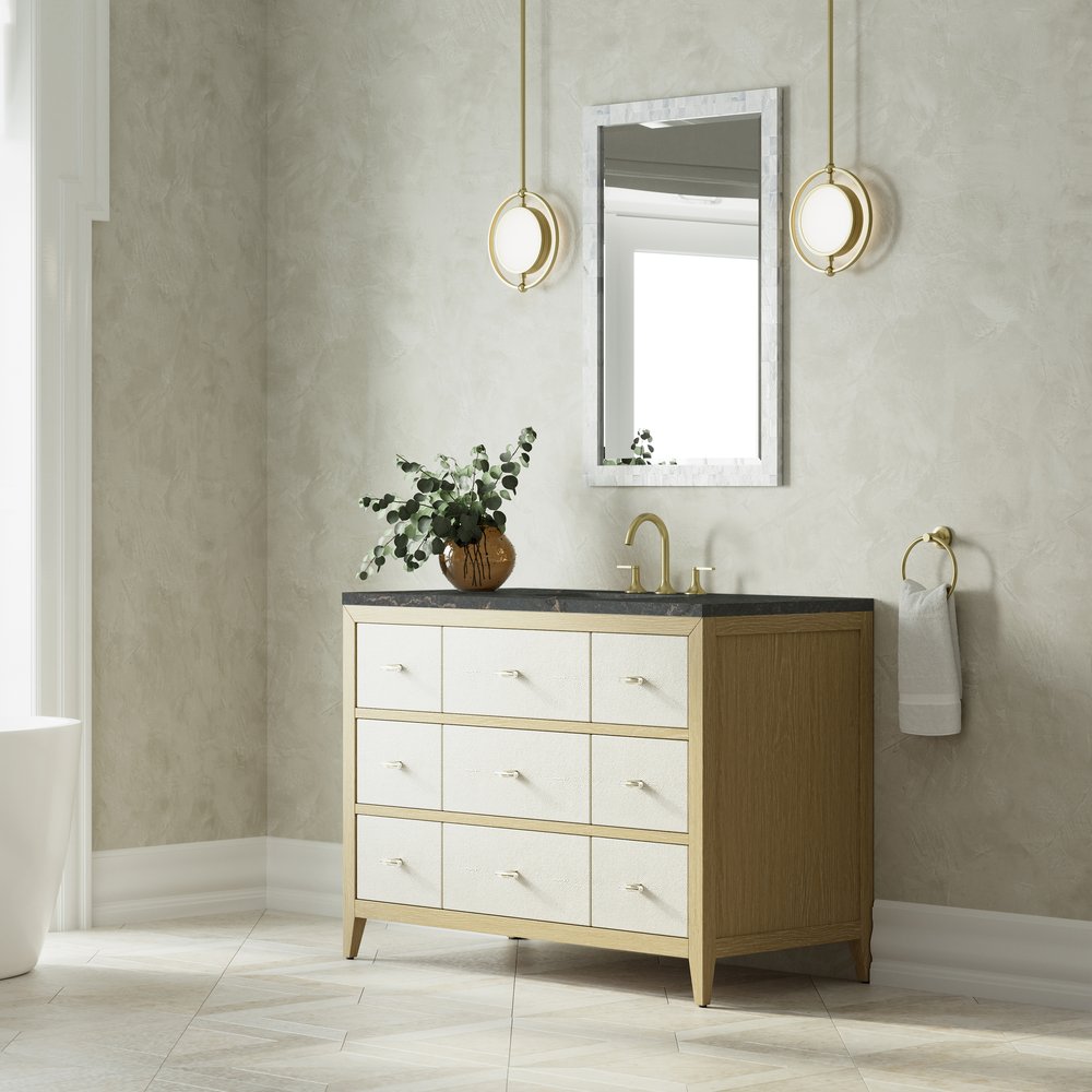 James Martin - Celeste 48" Single Vanity, Sunwashed Oak with Embossed Shagreen w/ 3 CM Parisien Bleu Silestone Top - D604-V48-SHG-3PBL view 4