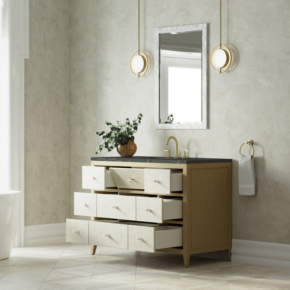 James Martin - Celeste 48" Single Vanity, Sunwashed Oak with Embossed Shagreen w/ 3 CM Parisien Bleu Silestone Top - D604-V48-SHG-3PBL view 5