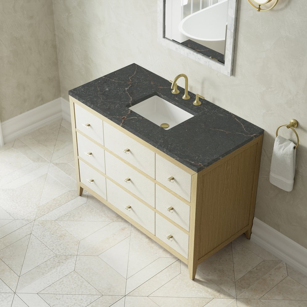 James Martin - Celeste 48" Single Vanity, Sunwashed Oak with Embossed Shagreen w/ 3 CM Parisien Bleu Silestone Top - D604-V48-SHG-3PBL view 7