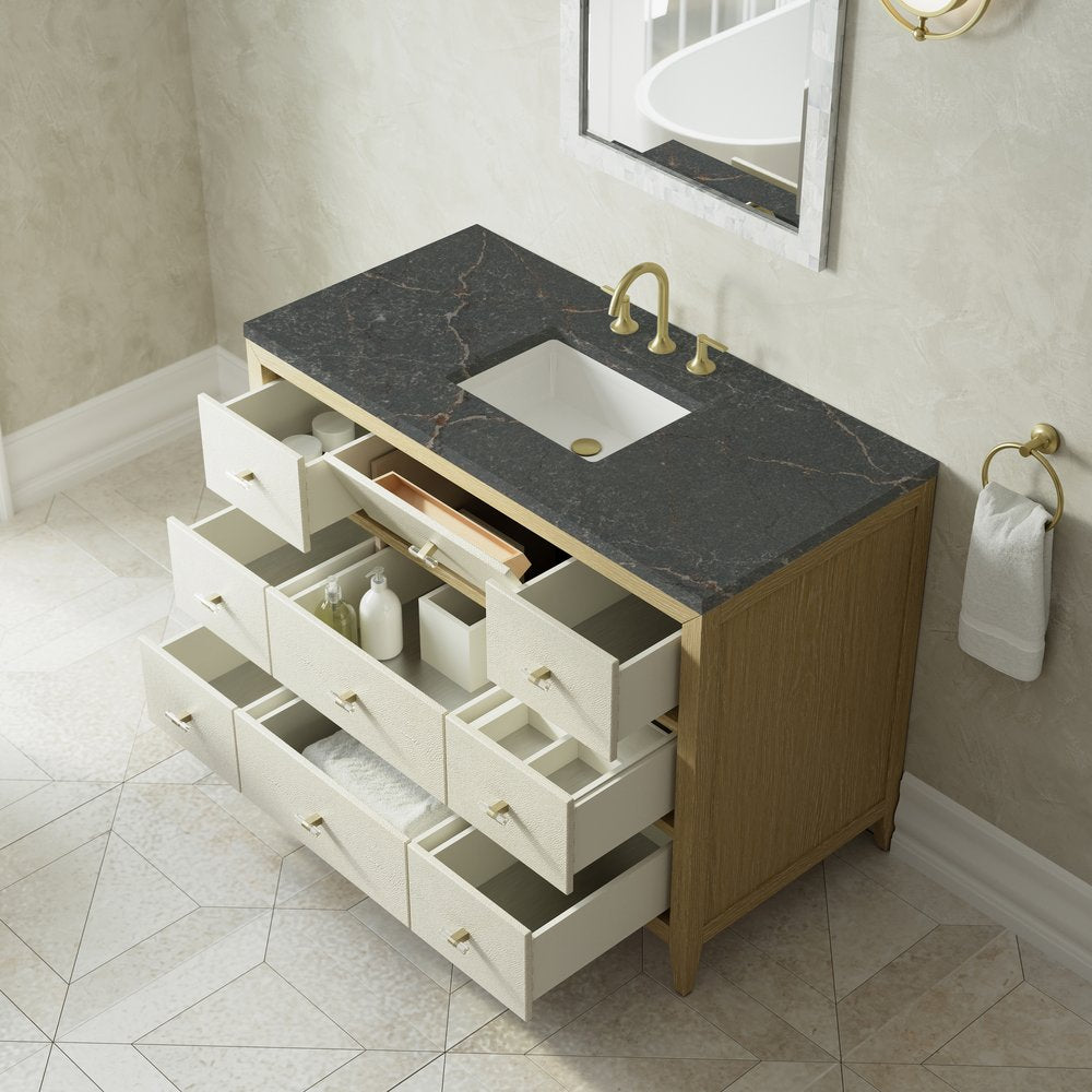 James Martin - Celeste 48" Single Vanity, Sunwashed Oak with Embossed Shagreen w/ 3 CM Parisien Bleu Silestone Top w/ FreePower Wireless Charger - D604-V48-SHG-FPBL view 9