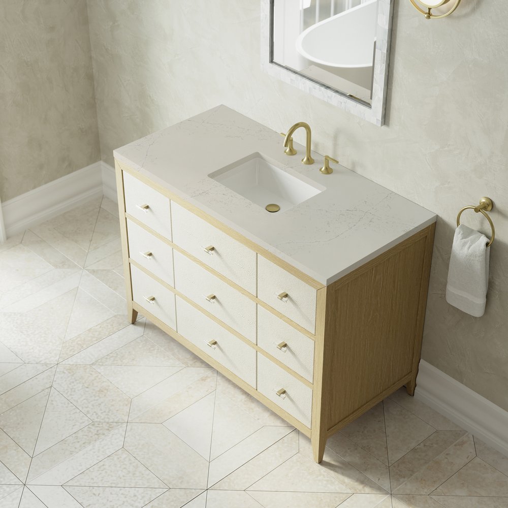 James Martin - Celeste 48" Single Vanity, Sunwashed Oak with Embossed Shagreen, w/ 3 CM Siberian Silestone Top - D604-V48-SHG-3SFR view 7