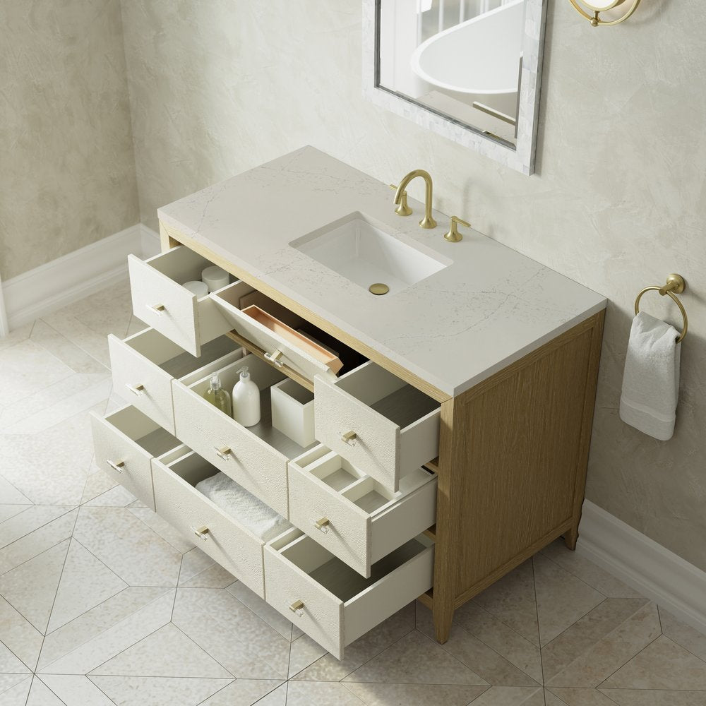 James Martin - Celeste 48" Single Vanity, Sunwashed Oak with Embossed Shagreen, w/ 3 CM Siberian Silestone Top - D604-V48-SHG-3SFR view 8
