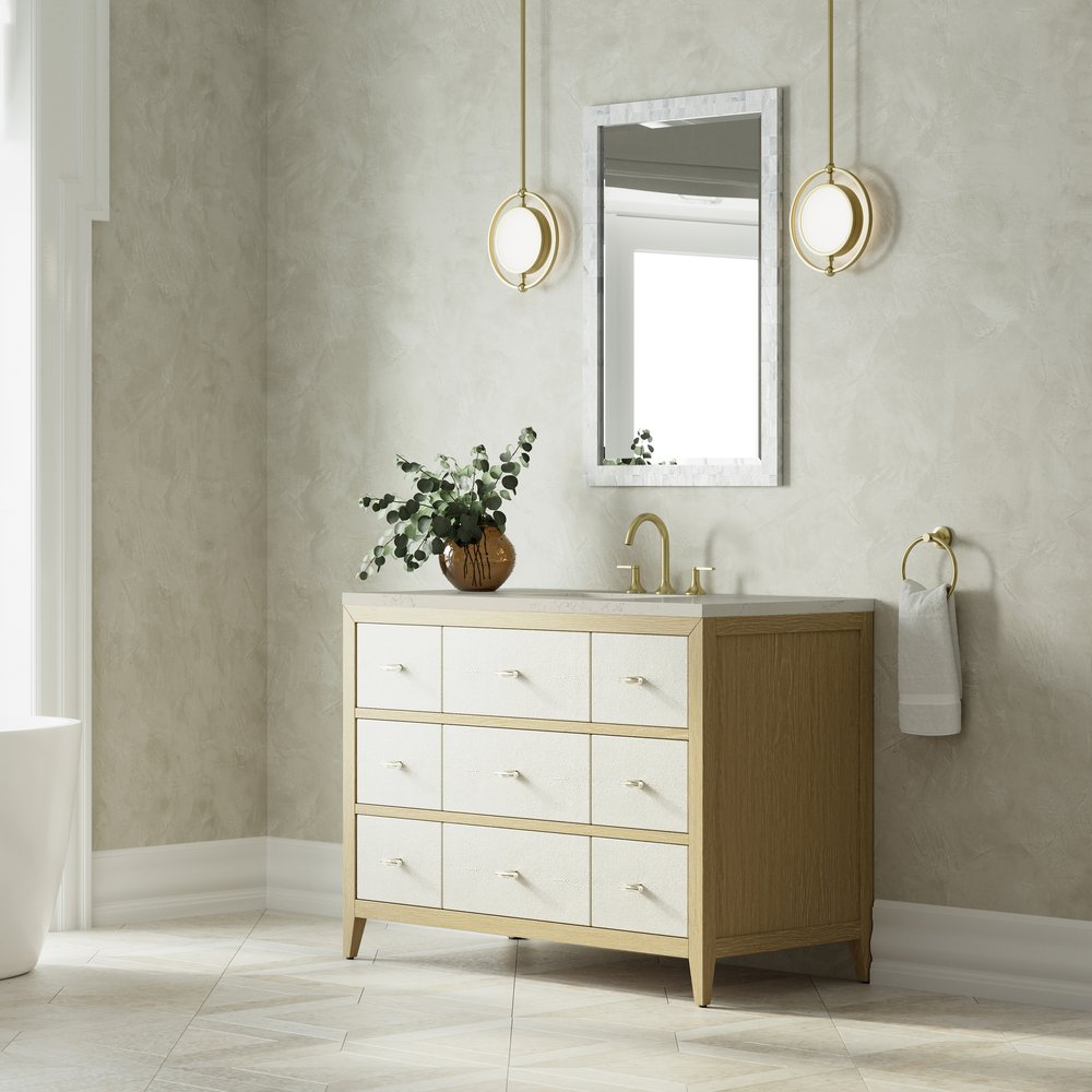 James Martin - Celeste 48" Single Vanity, Sunwashed Oak with Embossed Shagreen, w/ 3 CM Siberian Silestone Top w/FreePower Wireless Charger - D604-V48-SHG-FSFR view 4