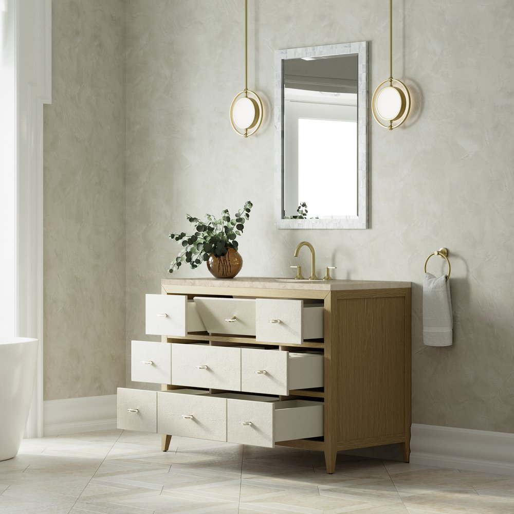 James Martin - Celeste 48" Single Vanity, Sunwashed Oak with Embossed Shagreen, w/ 3 CM Tajnar Eclos Top - D604-V48-SHG-3TJR view 5