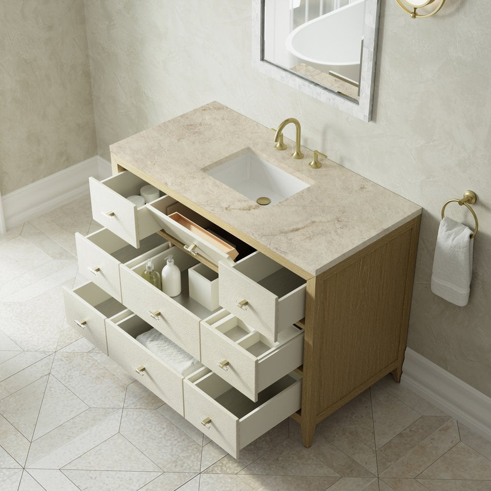 James Martin - Celeste 48" Single Vanity, Sunwashed Oak with Embossed Shagreen, w/ 3 CM Tajnar Eclos Top - D604-V48-SHG-3TJR view 8