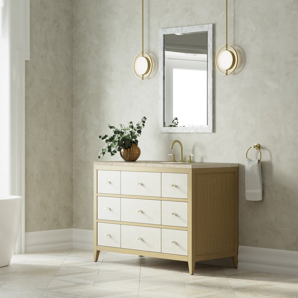 James Martin - Celeste 48" Single Vanity, Sunwashed Oak with Embossed Shagreen, w/ 3 CM Tajnar Eclos Top w/FreePower Wireless Charger - D604-V48-SHG-FTJR view 4