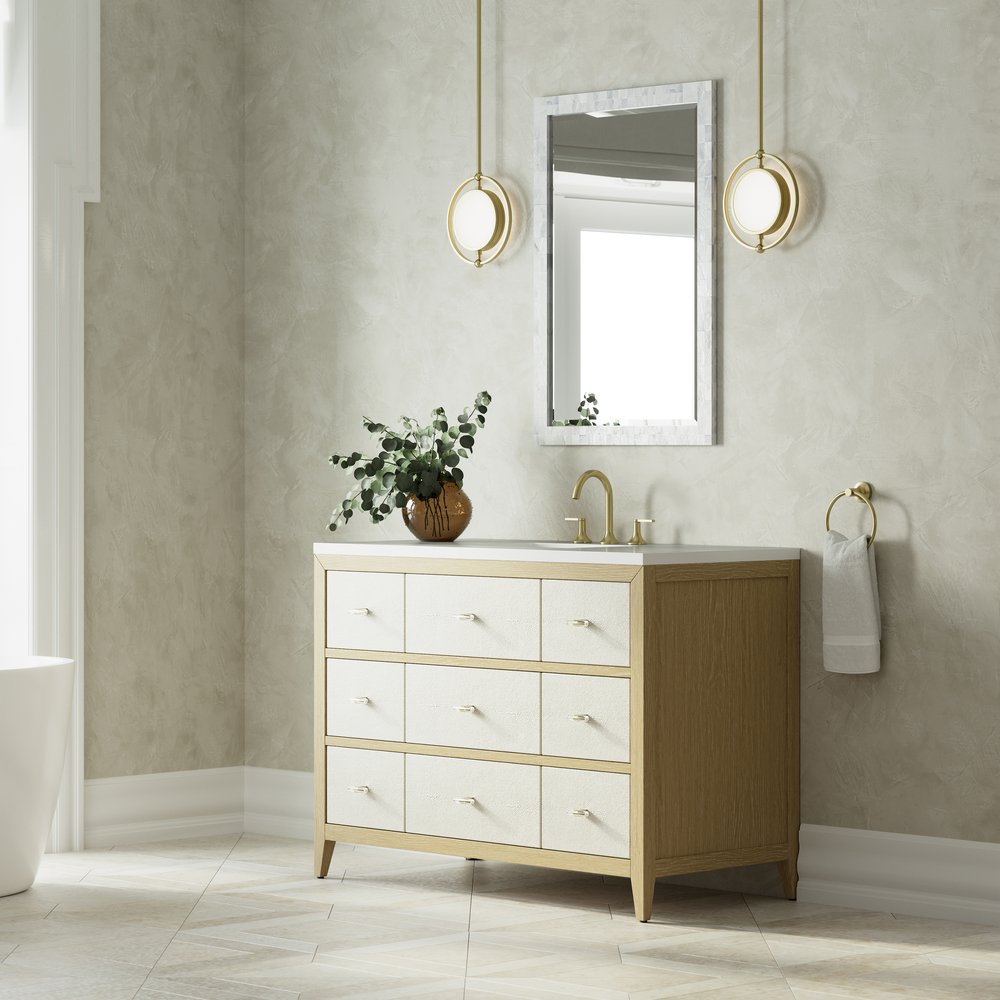 James Martin - Celeste 48" Single Vanity, Sunwashed Oak with Embossed Shagreen w/ 3 CM White Zeus Silestone Top - D604-V48-SHG-3WZ view 4
