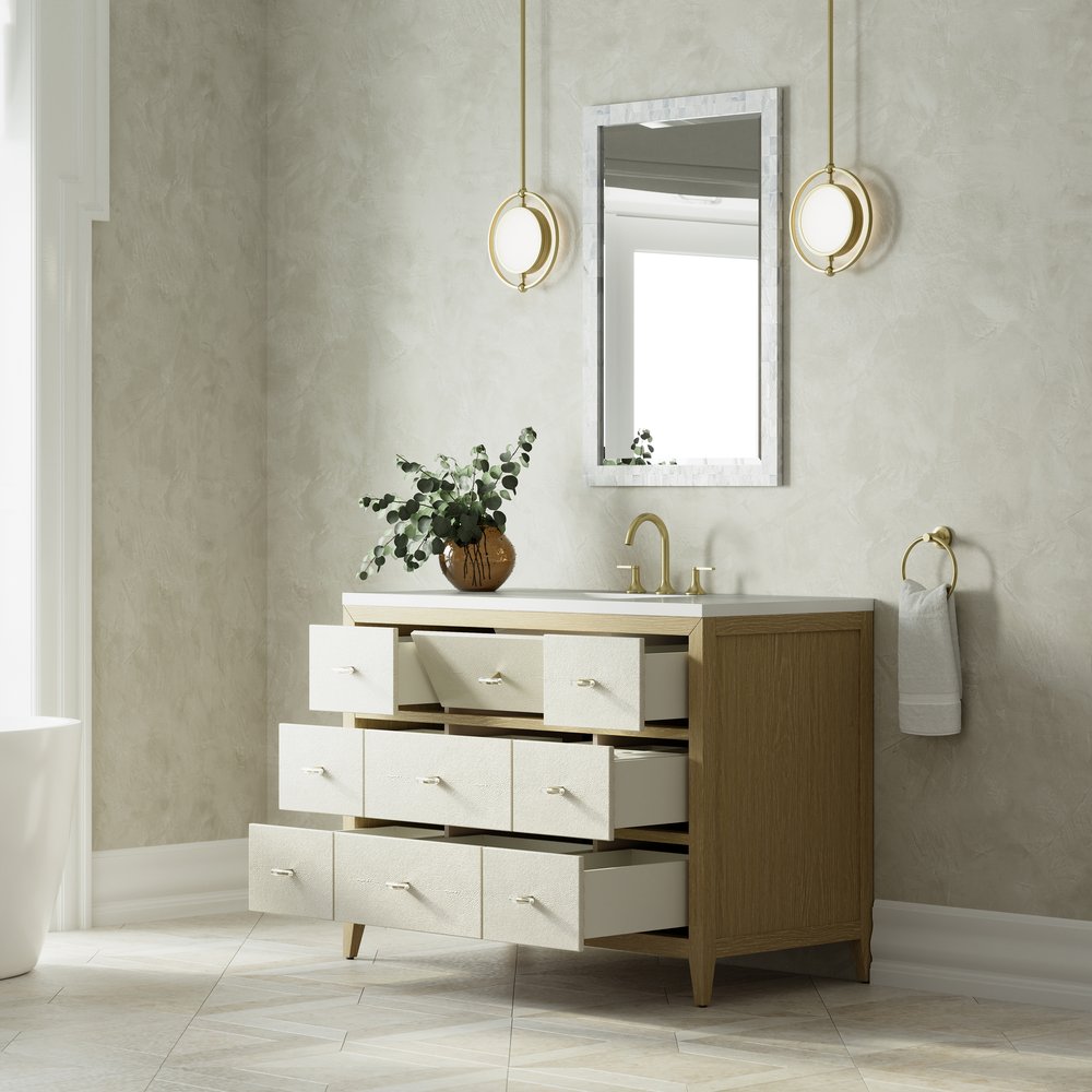 James Martin - Celeste 48" Single Vanity, Sunwashed Oak with Embossed Shagreen w/ 3 CM White Zeus Silestone Top - D604-V48-SHG-3WZ view 5