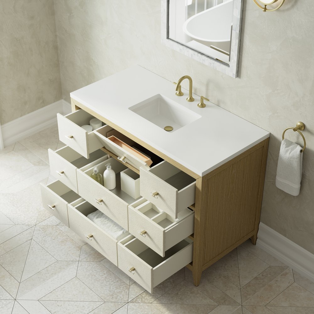 James Martin - Celeste 48" Single Vanity, Sunwashed Oak with Embossed Shagreen w/ 3 CM White Zeus Silestone Top - D604-V48-SHG-3WZ view 8