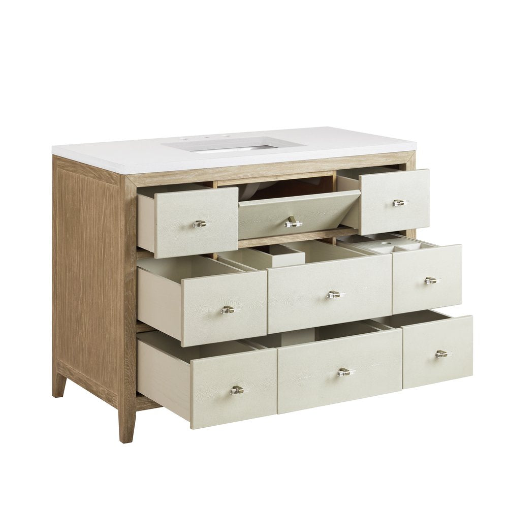 James Martin - Celeste 48" Single Vanity, Sunwashed Oak with Embossed Shagreen w/ 3 CM White Zeus Silestone Top - D604-V48-SHG-3WZ view 10
