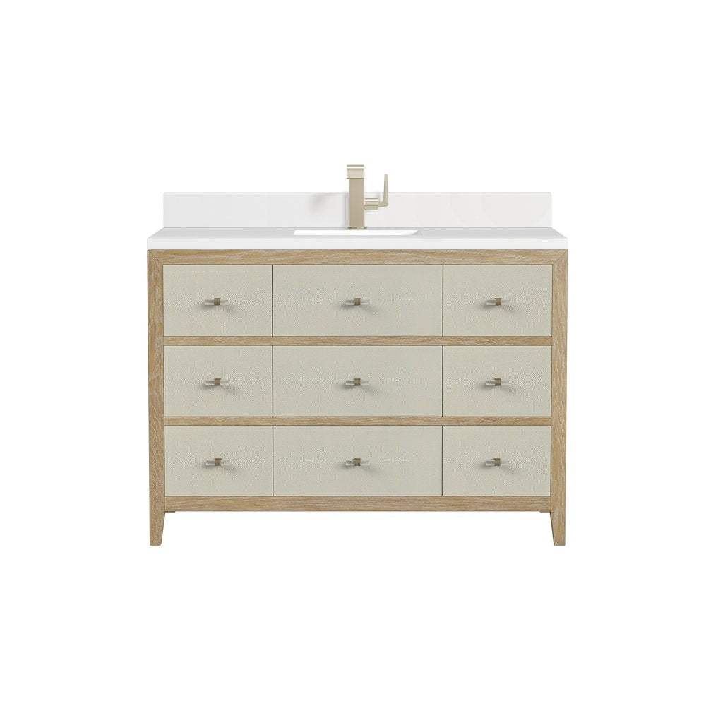 James Martin - Celeste 48" Single Vanity, Sunwashed Oak with Embossed Shagreen w/ Single Hole 3 CM White Zeus Silestone Top & Backsplash - D604-V48-SHG-1WZ view 1