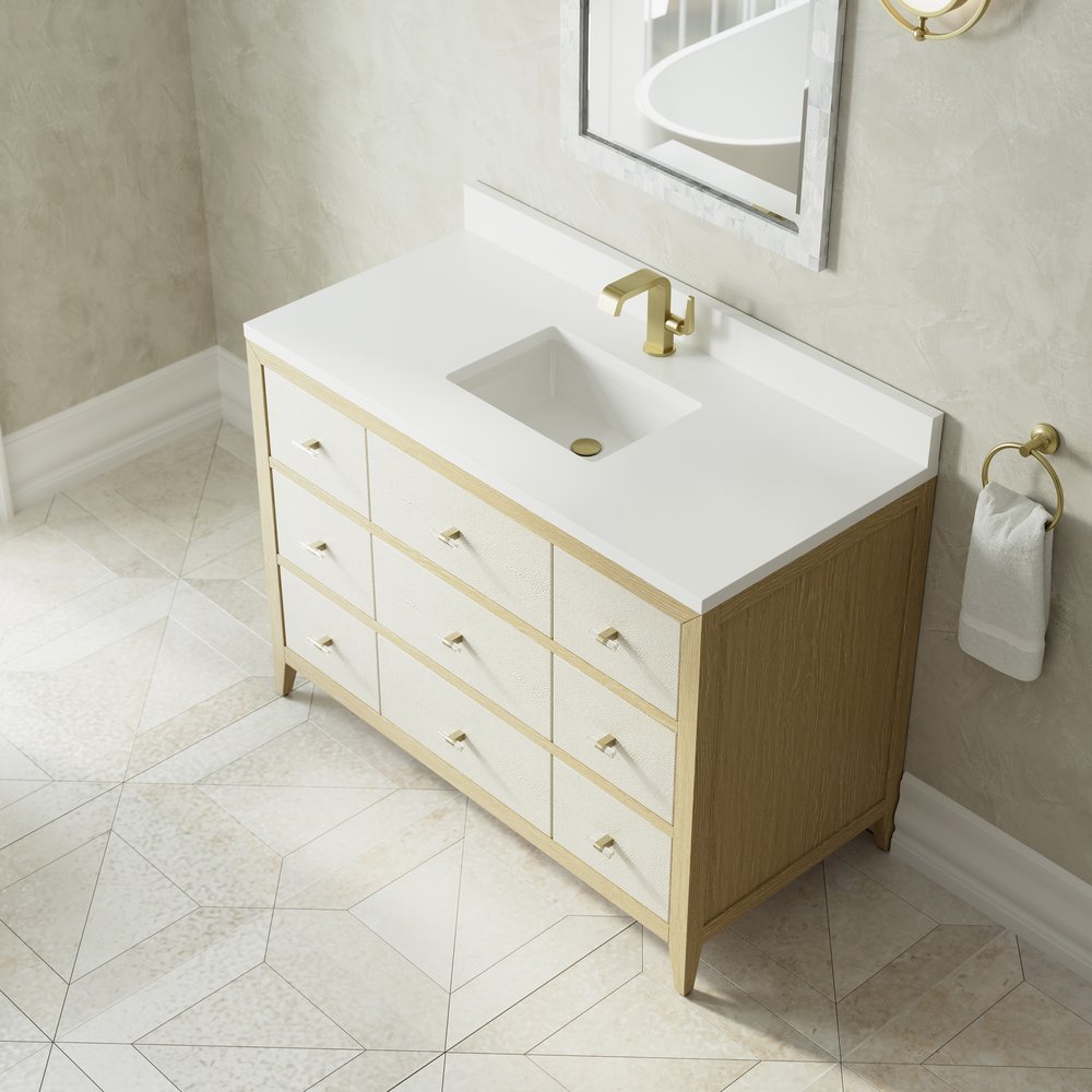 James Martin - Celeste 48" Single Vanity, Sunwashed Oak with Embossed Shagreen w/ Single Hole 3 CM White Zeus Silestone Top & Backsplash - D604-V48-SHG-1WZ view 7
