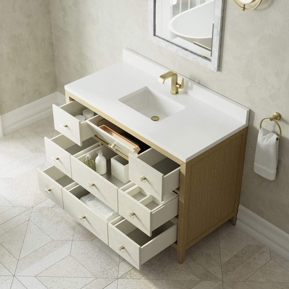 James Martin - Celeste 48" Single Vanity, Sunwashed Oak with Embossed Shagreen w/ Single Hole 3 CM White Zeus Silestone Top & Backsplash - D604-V48-SHG-1WZ view 8