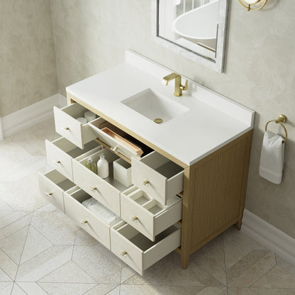 James Martin - Celeste 48" Single Vanity, Sunwashed Oak with Embossed Shagreen w/ Single Hole 3 CM White Zeus Silestone Top & Backsplash - D604-V48-SHG-1WZ view 8