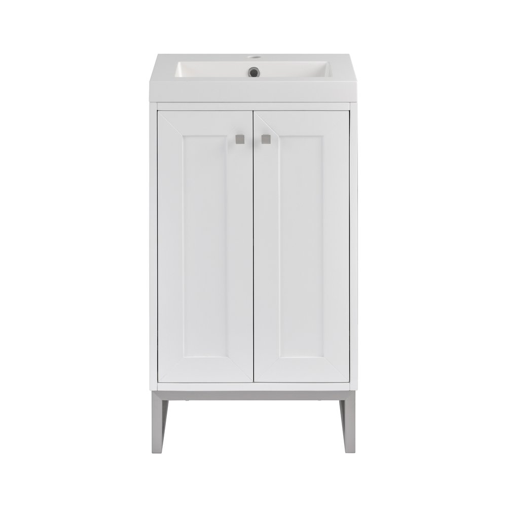 James Martin - Chianti 20" Single Vanity, Glossy White, Brushed Nickel, w/ White Glossy Composite Stone Top - 533V20GWBNKWG view 1