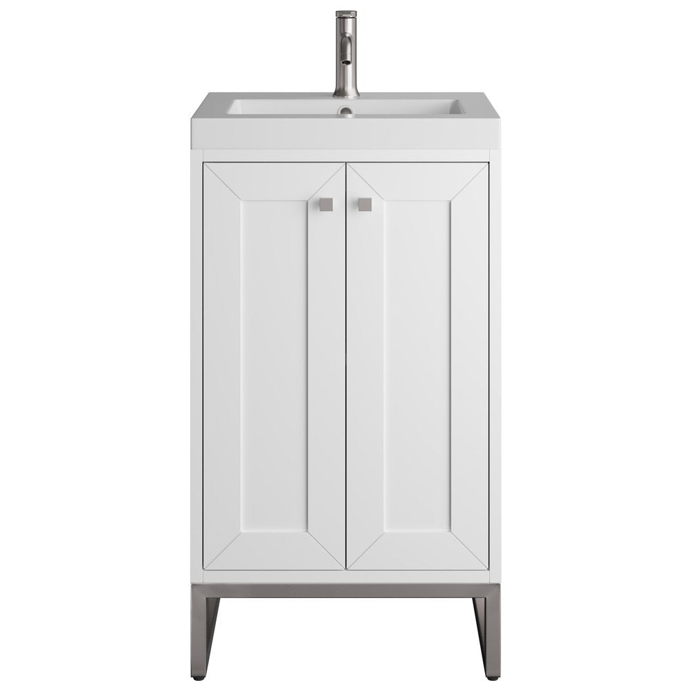 James Martin - Chianti 20" Single Vanity, Glossy White, Brushed Nickel, w/ White Glossy Composite Stone Top - 533V20GWBNKWG view 2