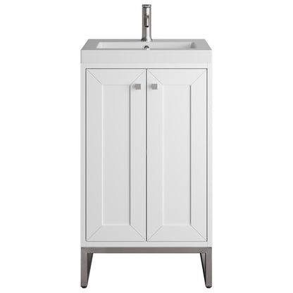 James Martin - Chianti 20" Single Vanity, Glossy White, Brushed Nickel, w/ White Glossy Composite Stone Top - 533V20GWBNKWG view 2