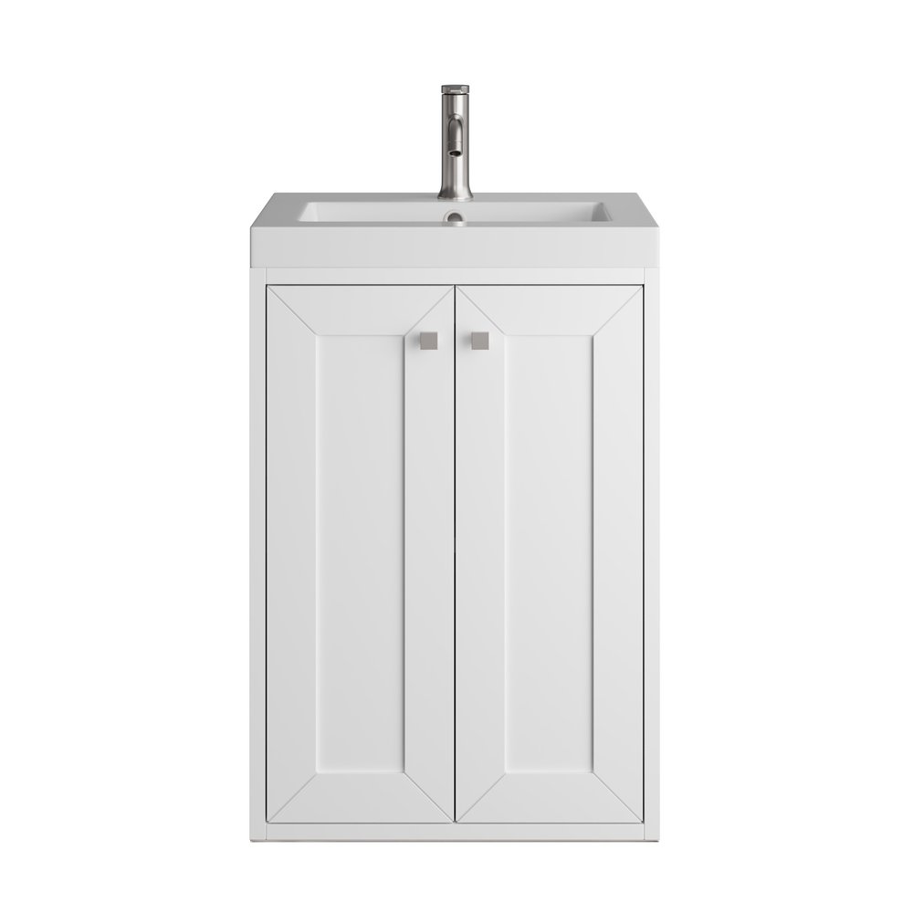 James Martin - Chianti 20" Single Vanity, Glossy White, Brushed Nickel, w/ White Glossy Composite Stone Top - 533V20GWBNKWG view 3
