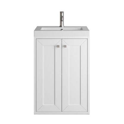 James Martin - Chianti 20" Single Vanity, Glossy White, Brushed Nickel, w/ White Glossy Composite Stone Top - 533V20GWBNKWG view 3
