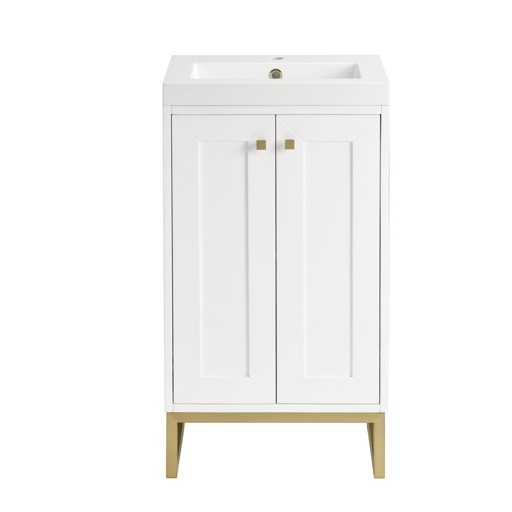 James Martin - Chianti 20" Single Vanity, Glossy White, Champagne Brass, w/ White Glossy Composite Stone Top - 533V20GWCBWG view 1