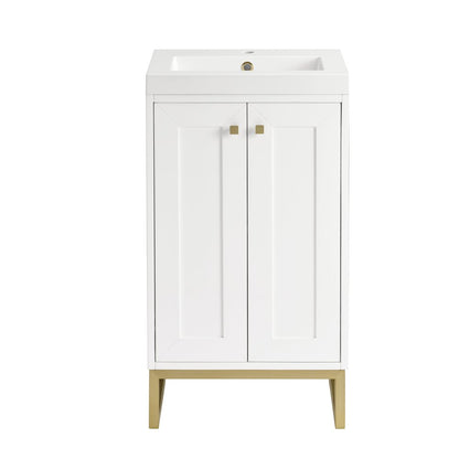 James Martin - Chianti 20" Single Vanity, Glossy White, Champagne Brass, w/ White Glossy Composite Stone Top - 533V20GWCBWG view 1