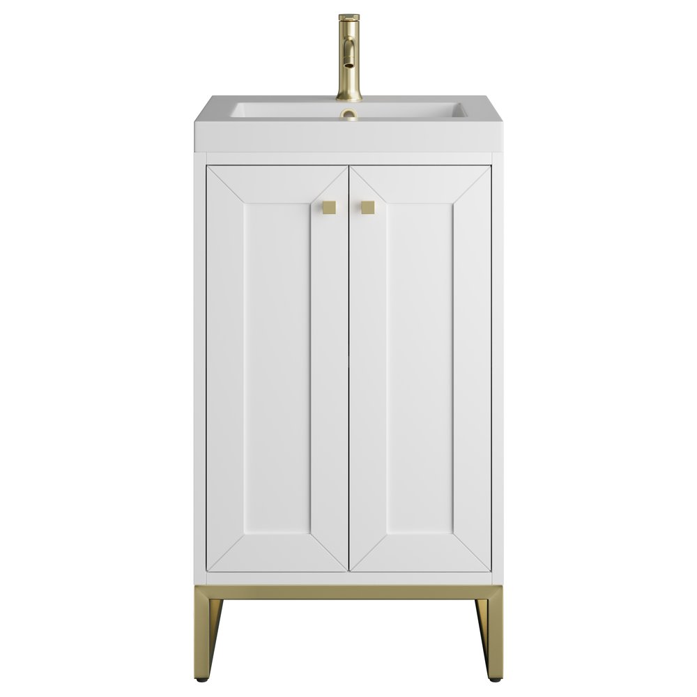 James Martin - Chianti 20" Single Vanity, Glossy White, Champagne Brass, w/ White Glossy Composite Stone Top - 533V20GWCBWG view 2