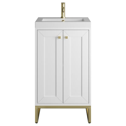 James Martin - Chianti 20" Single Vanity, Glossy White, Champagne Brass, w/ White Glossy Composite Stone Top - 533V20GWCBWG view 2