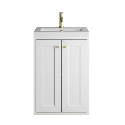 James Martin - Chianti 20" Single Vanity, Glossy White, Champagne Brass, w/ White Glossy Composite Stone Top - 533V20GWCBWG view 3