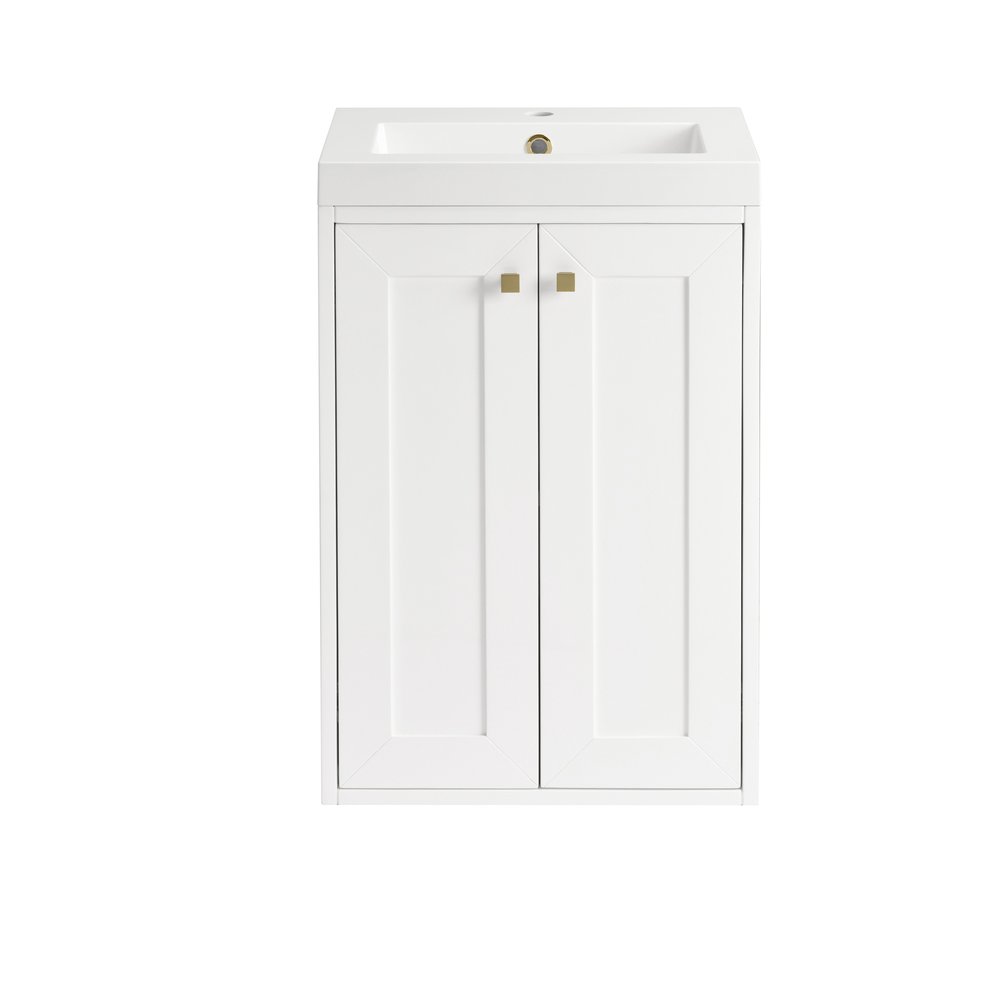 James Martin - Chianti 20" Single Vanity, Glossy White, Champagne Brass, w/ White Glossy Composite Stone Top - 533V20GWCBWG view 4