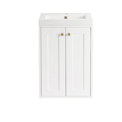 James Martin - Chianti 20" Single Vanity, Glossy White, Champagne Brass, w/ White Glossy Composite Stone Top - 533V20GWCBWG view 4